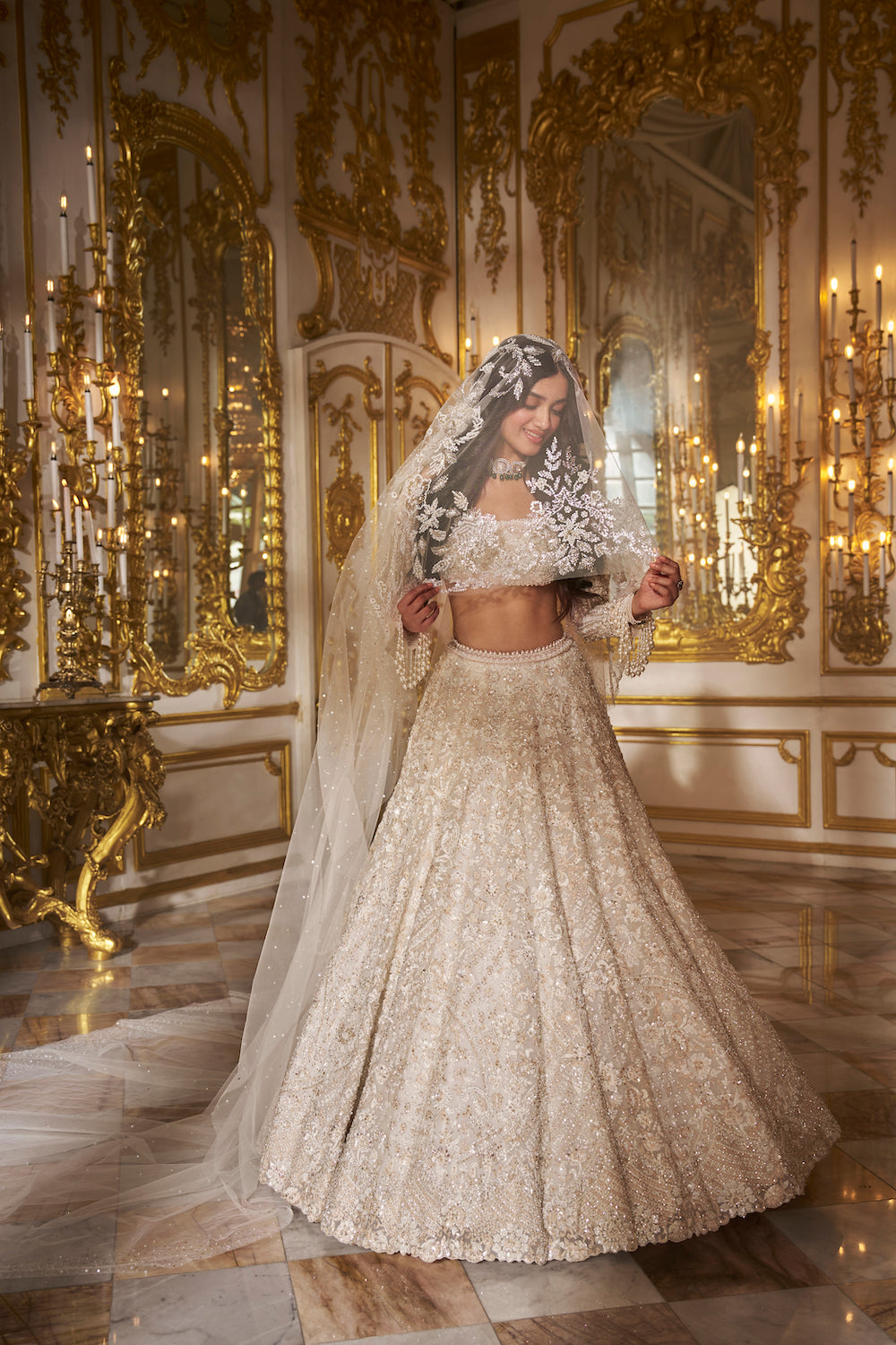 Ivory Floral Thread Work Lehenga Set