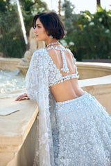 Powder Blue Three-Dimensional Lehenga Set