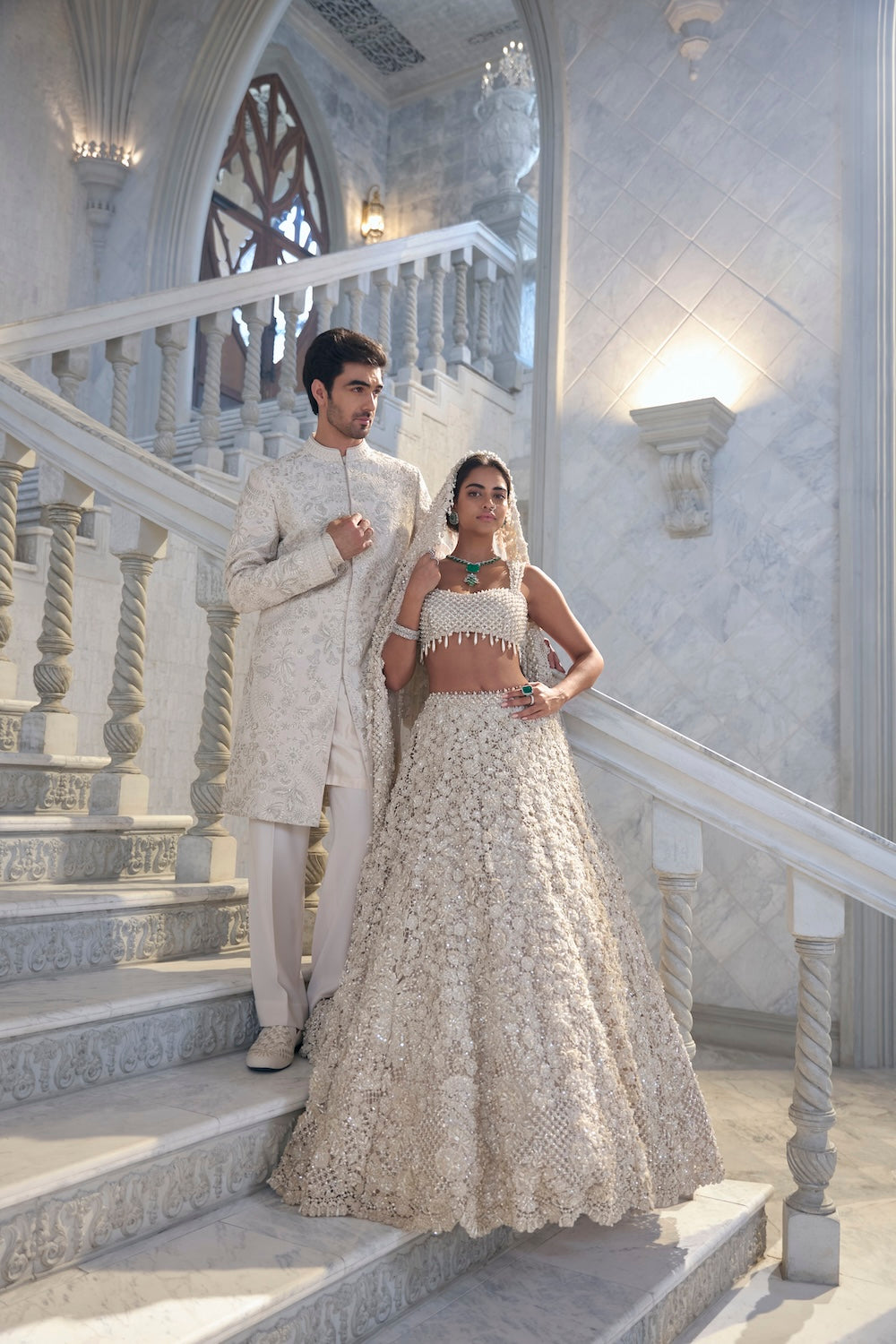 Cream Thread Work Sherwani Set