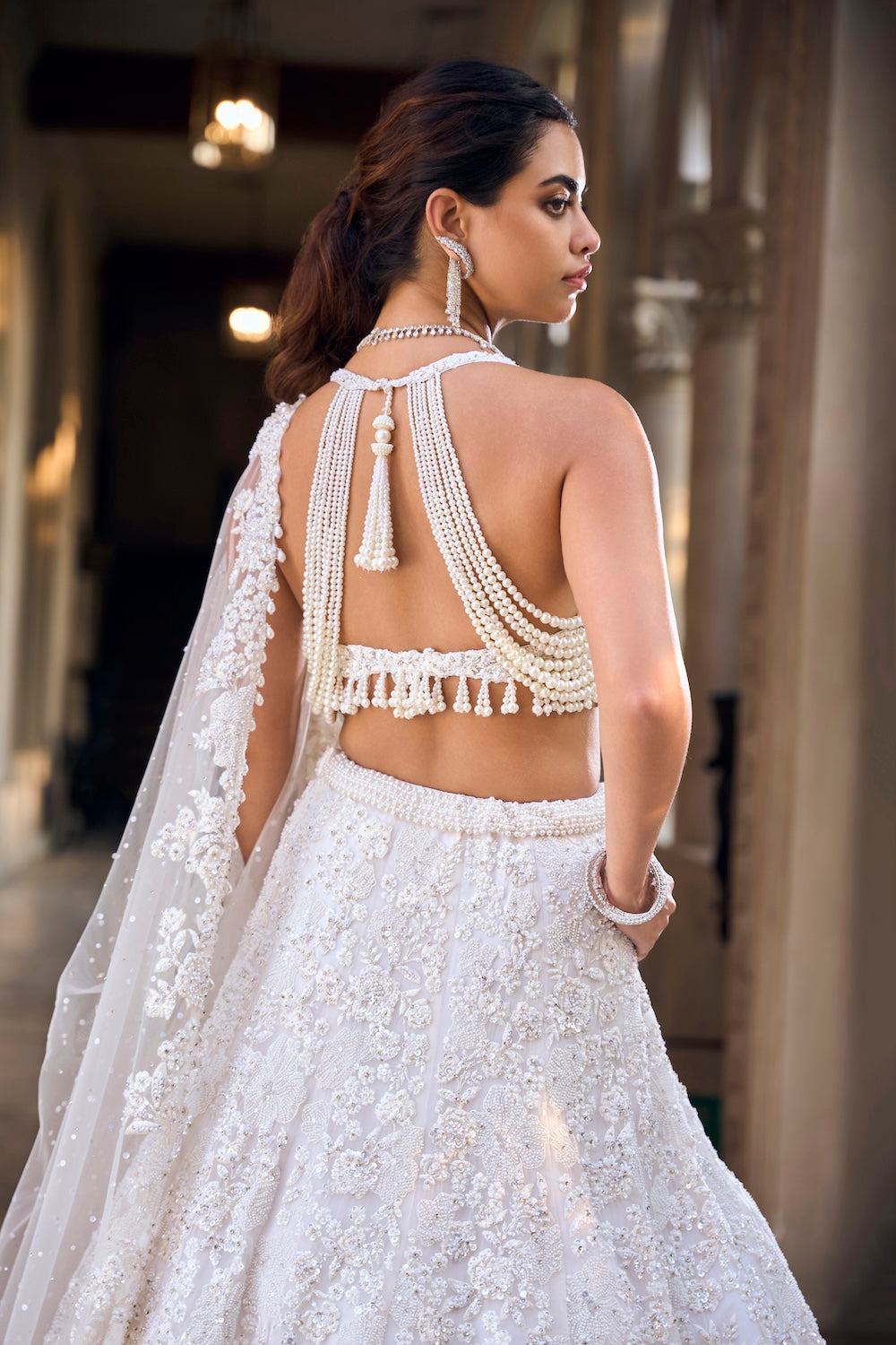 Ivory Floral Pearl Lehenga Set