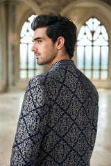 Navy & Silver Zari Sherwani Set