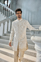 Nude Cut Work Sherwani Set