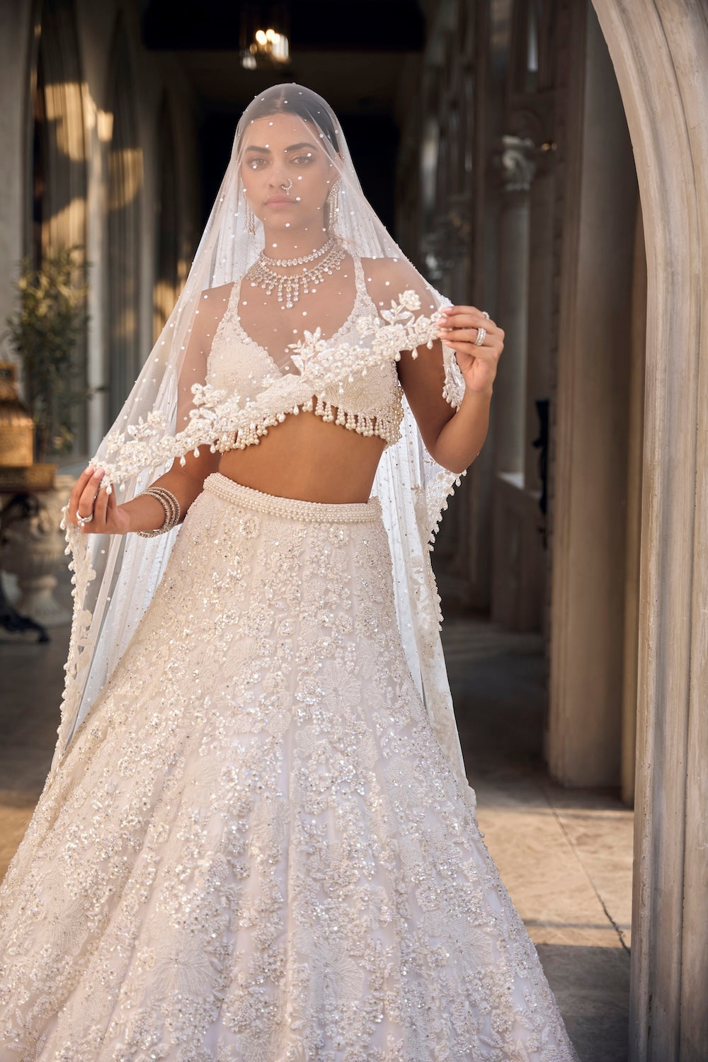 Ivory Floral Pearl Lehenga Set