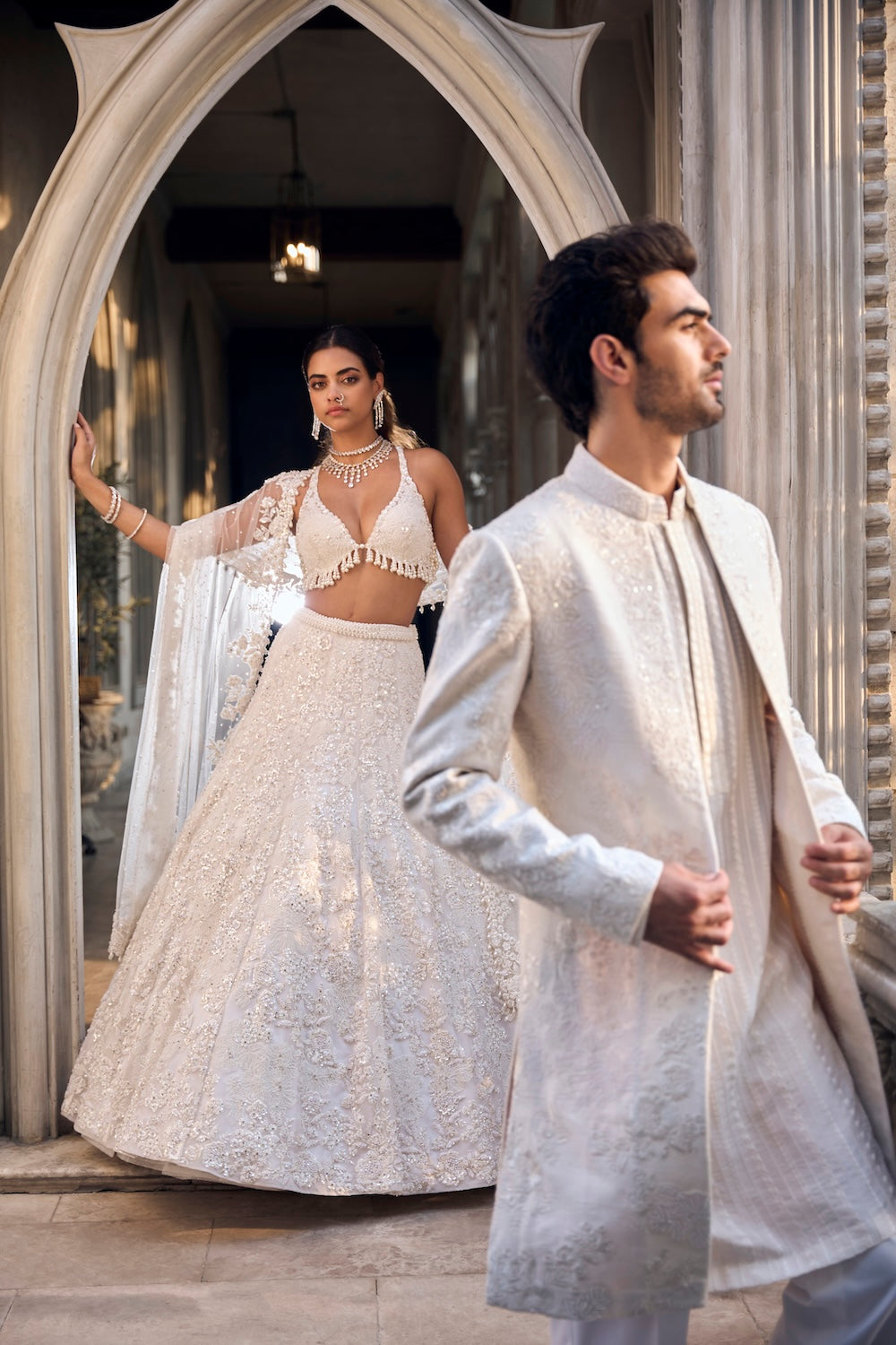 Ivory Floral Pearl Lehenga Set