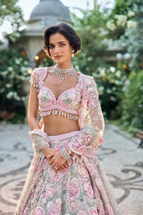 Mint Green Multi-Coloured Floral Lehenga Set