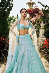 Turquoise Sequin Lehenga Set