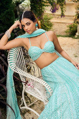 Turquoise Sequin Lehenga Set