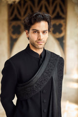 Black Thread Work Sherwani Set