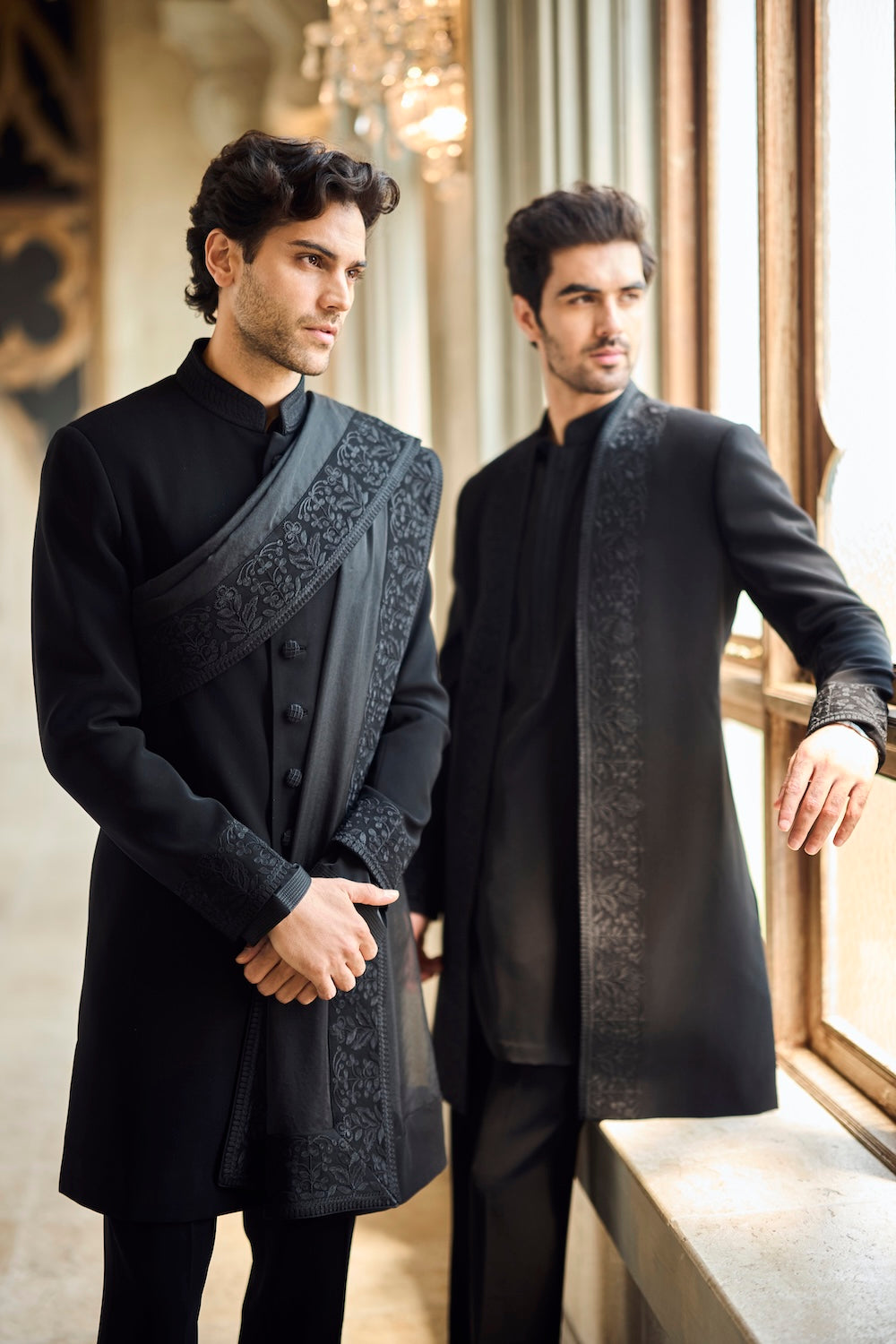 Black Thread Work Sherwani Set
