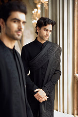 Black Thread Work Sherwani Set