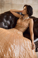Copper Gold Crystal Lehenga Set