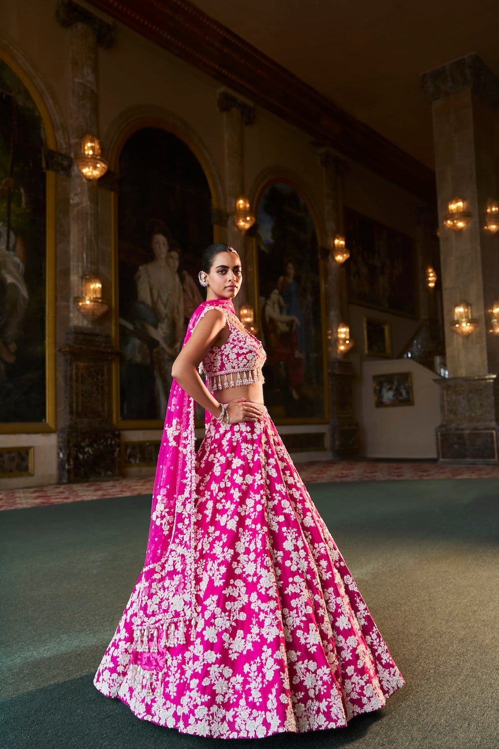 Fuchsia Pink Thread Work Lehenga Set