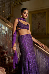 Purple Sequin Skirt Set