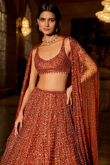 Copper Crystal Lehenga Set