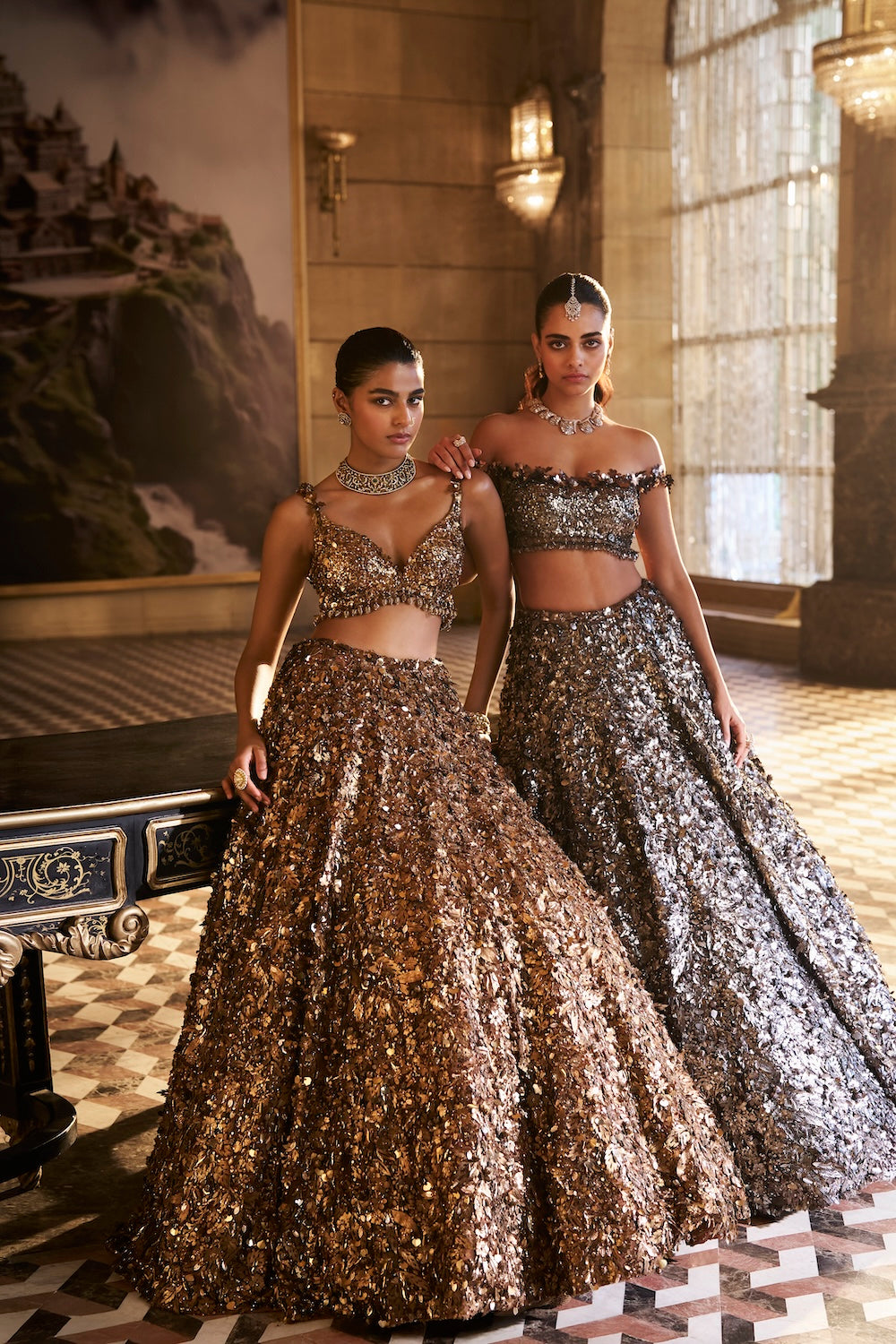 Metallic Silver 3D Lehenga Set