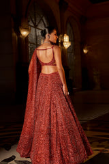 Brick Red Crystal Lehenga Set