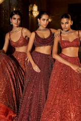 Brick Red Crystal Lehenga Set