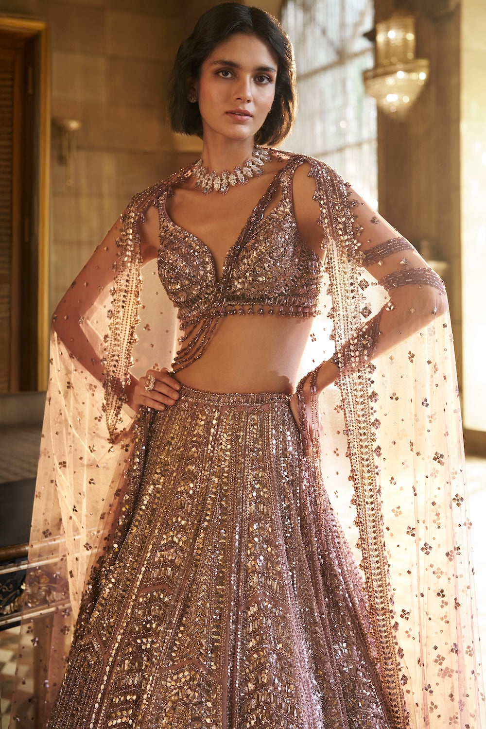 Dusty Mauve Sequin Lehenga Set