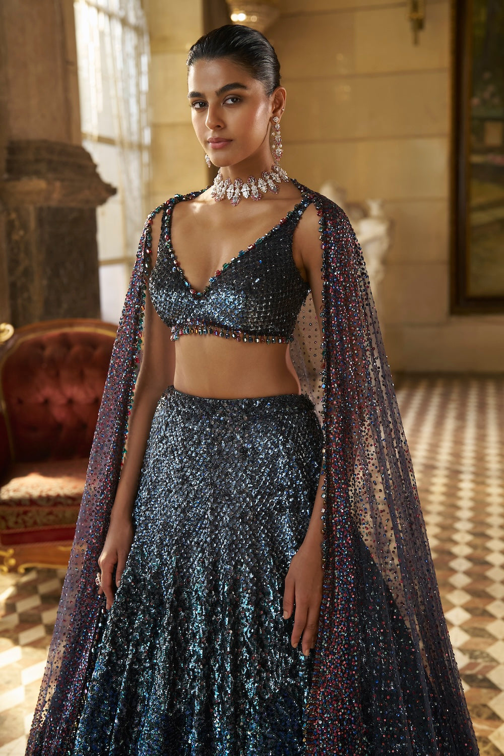 Multi - Coloured Sequin Lehenga Set