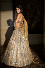 Antique Gold Mirror Work Lehenga Set