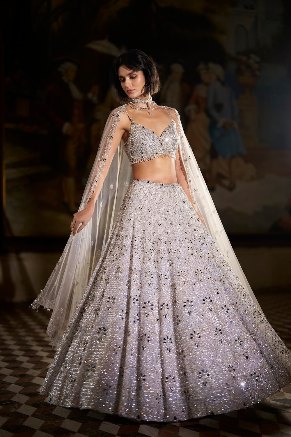 Blue Crystal Lehenga Set