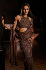 Vintage Wine Sequin Georgette Saree