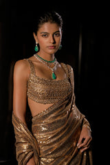 Antique Gold Sequin Georgette Saree