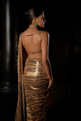 Antique Gold Sequin Georgette Saree