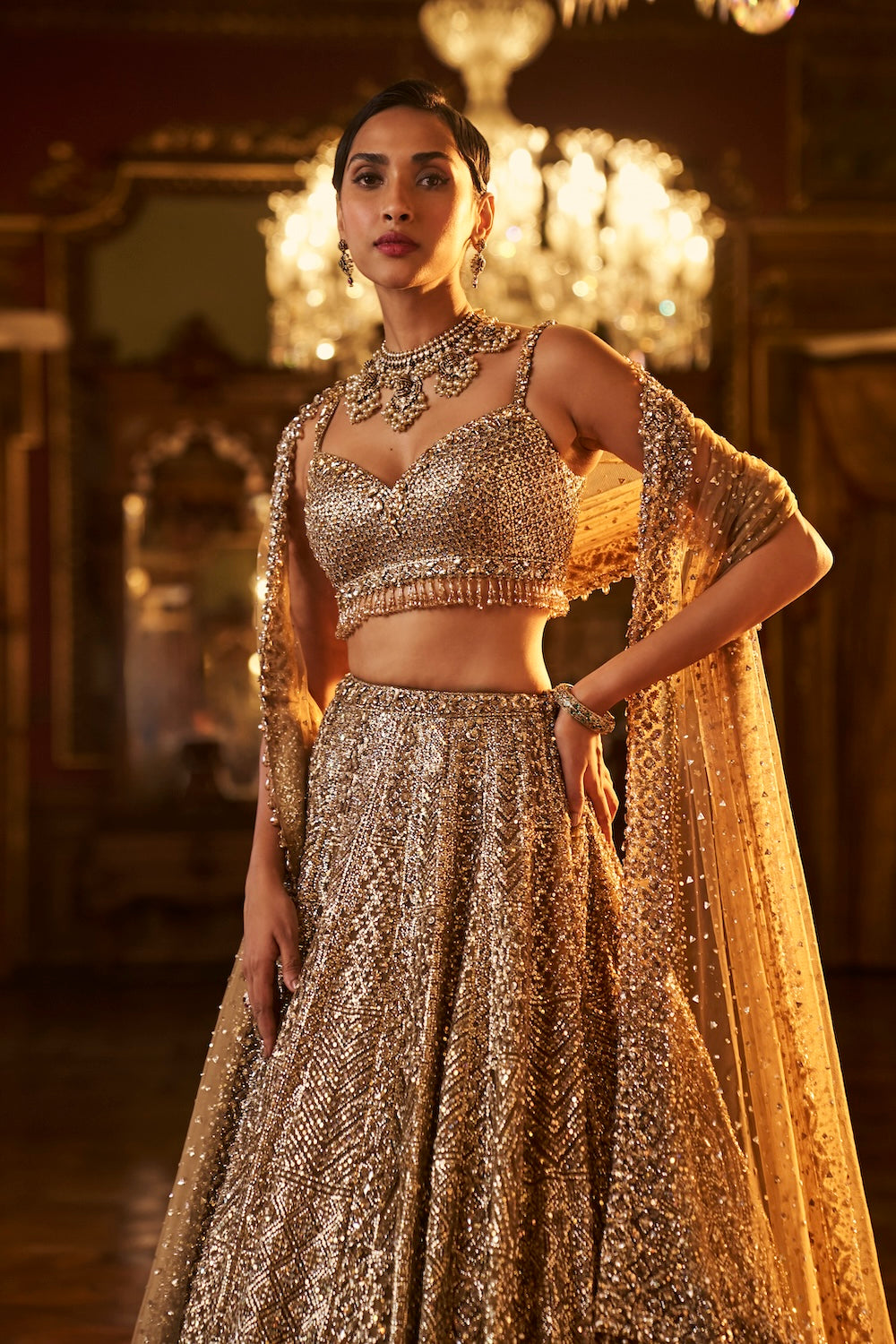 Gold Sequin Lehenga Set