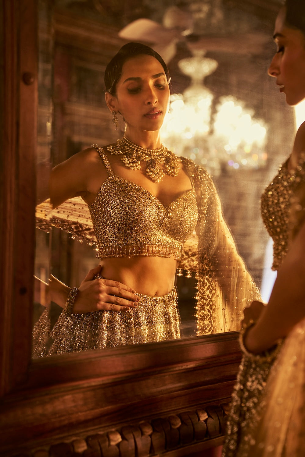Gold Sequin Lehenga Set