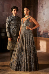 Charcoal Silver Sherwani Set