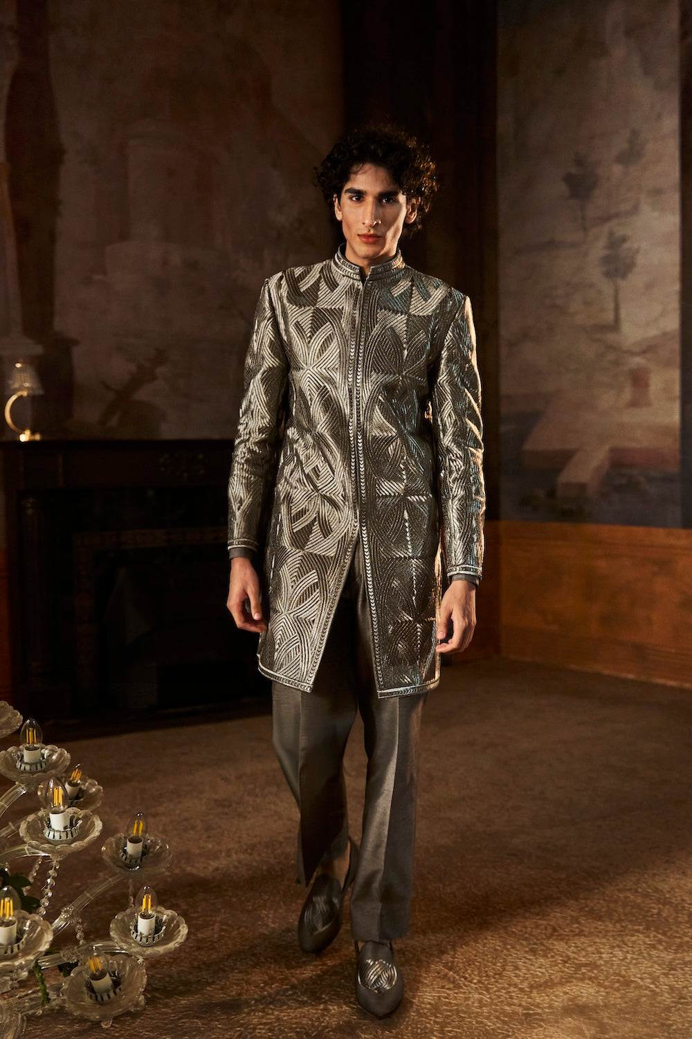 Charcoal Metallic Sherwani Set