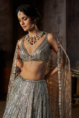 Charcoal Multi-Coloured Crystal Lehenga Set