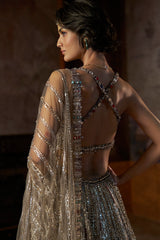 Charcoal Multi-Coloured Crystal Lehenga Set