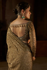Antique Gold Georgette Sequin Saree