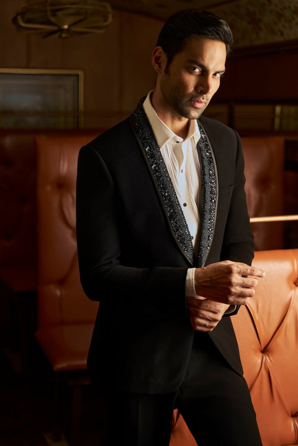 Black Beaded Tuxedo Set
