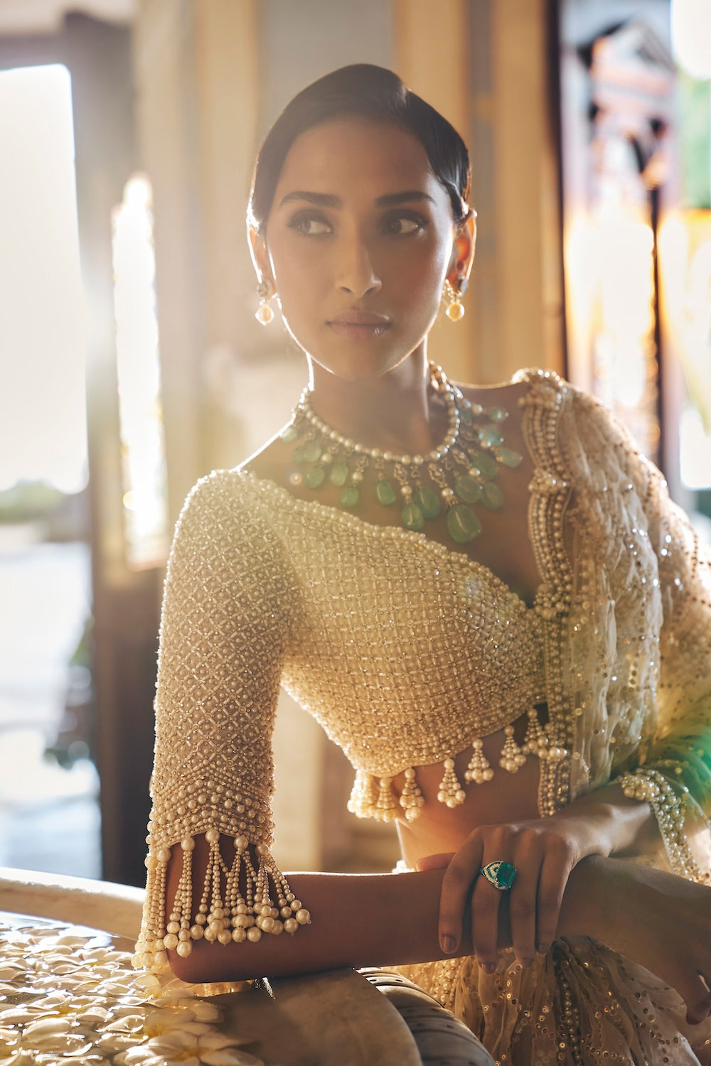 Ivory Pearl Geometric Lehenga Set