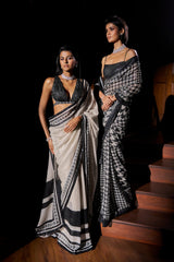 Black & White Sequin Georgette Saree