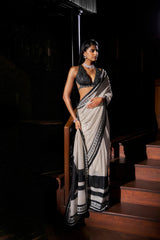 Black & White Sequin Georgette Saree