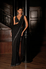 Black Draped Georgette Saree