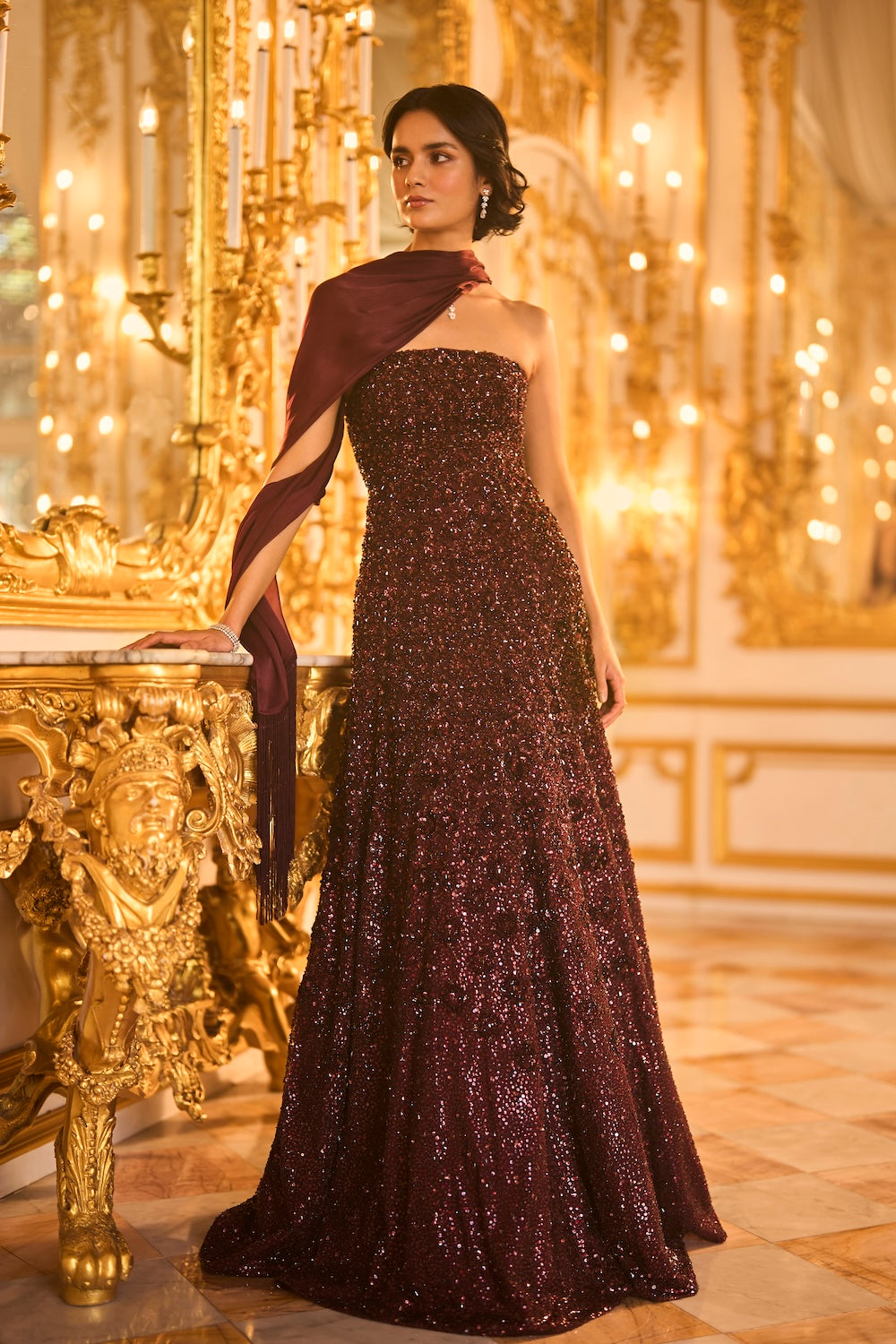 Wine Sequin Gown