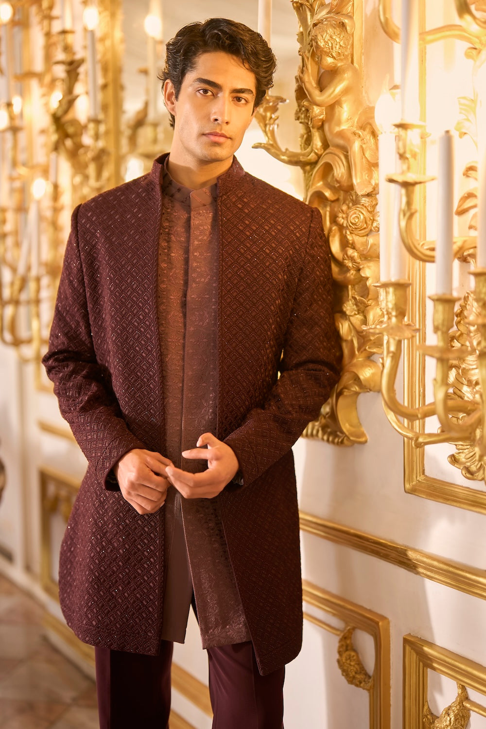 Wine Open Sherwani Set