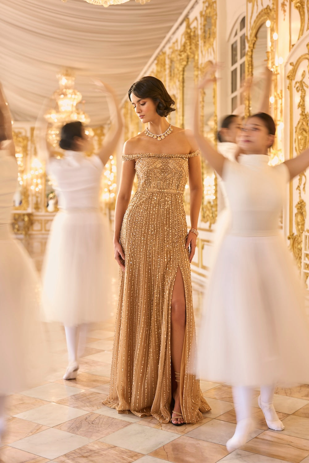 Off Shoulder Gold Gown