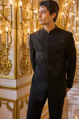 Black Embroidered Bandhgala Set