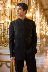 Black Embroidered Bandhgala Set