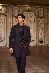Navy Open Sherwani Set