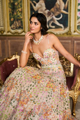 Nude Multi-Coloured Floral Gown