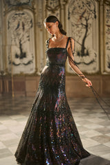 Black Multi-Coloured Sequin Gown