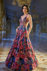 Multi-Coloured Floral Gown