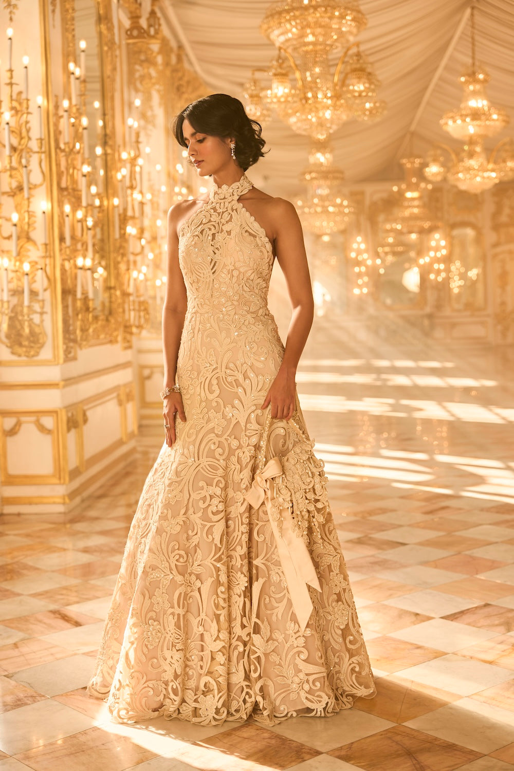 Nude Halter Neck Gown